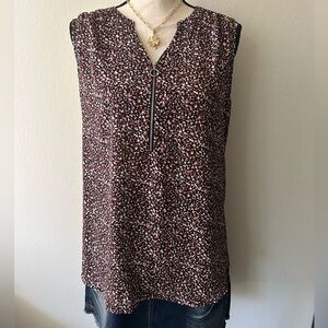 Floral Zip-Front Sleeveless Top Silver Details NWOT